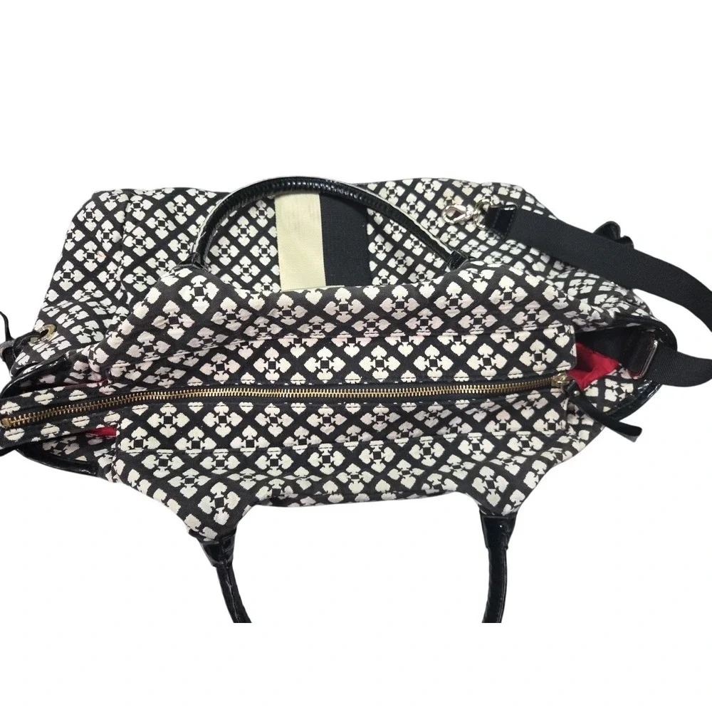 Kate Spade New York Stevie Diaper Bag Tote Black White Spade Print Racing Stripe